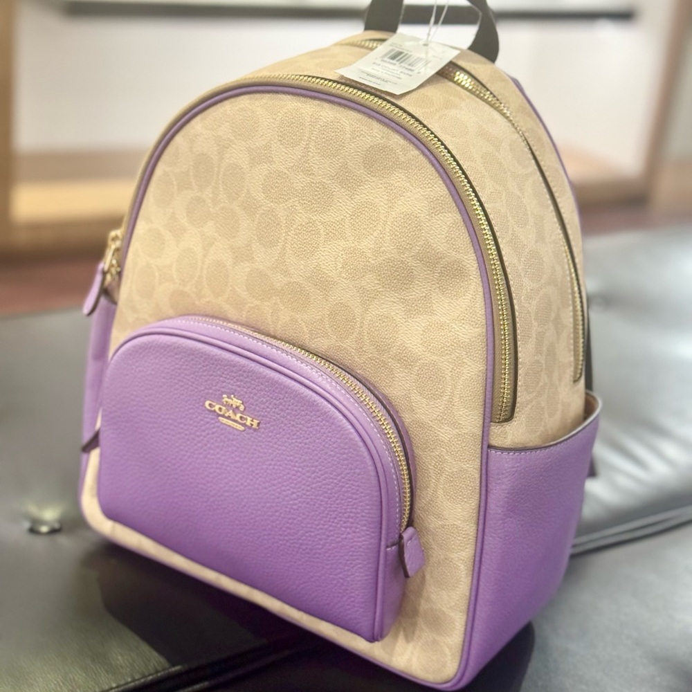 COACH CZ176 Court Backpack In Signature Canvas & Leather Sand/Iris NWT - Picture 6 of 10